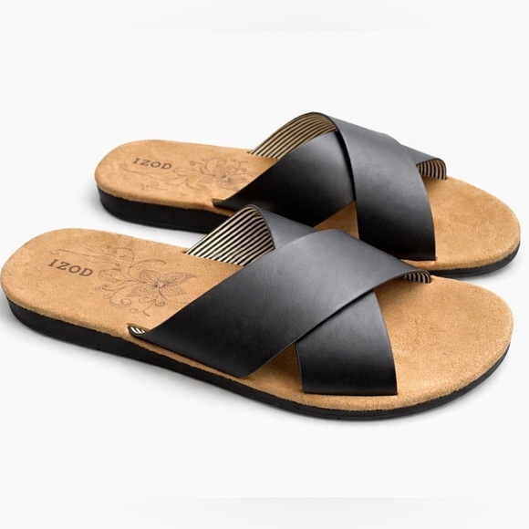 Izod Shoes - Izod Alyssa Black Crisscross Slide Sandals Women’s 10 NEW No Tags Comfort